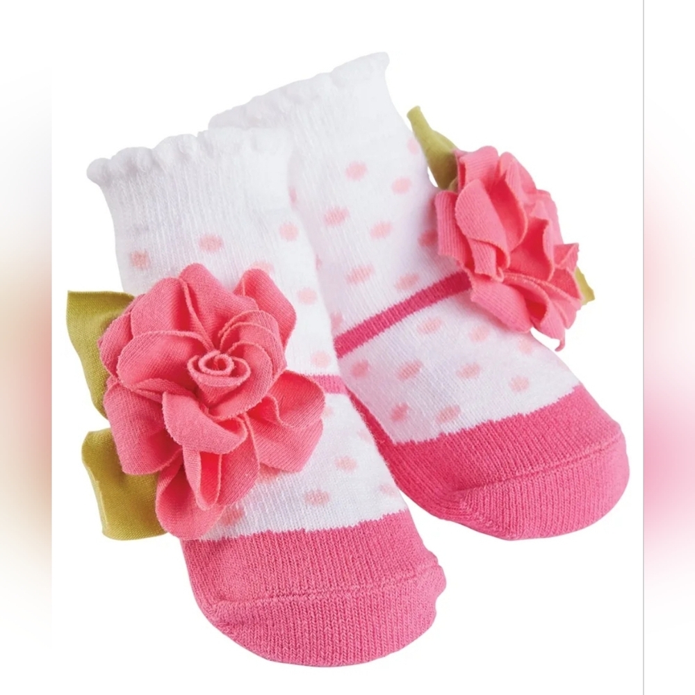 Mud Pie Baby Pibk Dot Flower Sock Shoes with Box